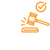 A gavel representing laws or governance and a check mark