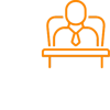 A figure sits at a desk in a large chair wearing a tie A figure sits at a desk in a large chair wearing a tie