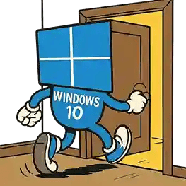 comical graphic of windows 10 as a character leaving a room_11zon_11zon