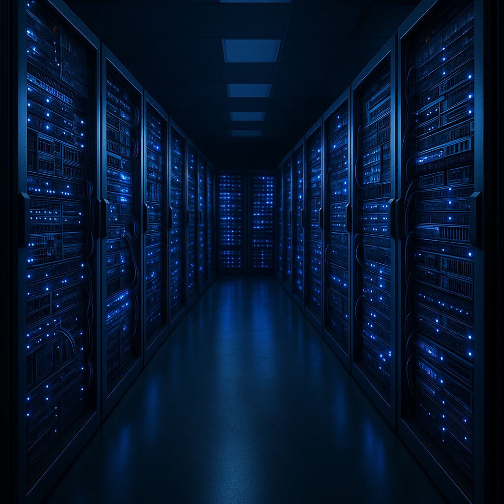 A modern server room filled with racks of high-per